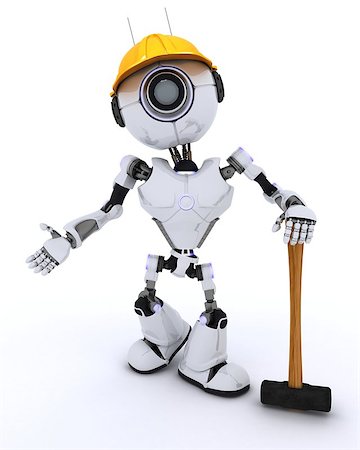 simsearch:400-04310985,k - 3D Render of a Robot Builder with a sledgehammer Stock Photo - Budget Royalty-Free & Subscription, Code: 400-08296357