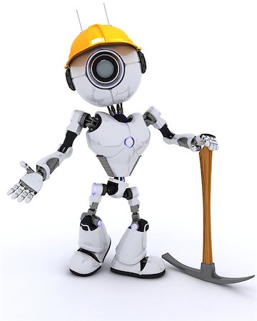 simsearch:400-04310985,k - 3D Render of a Robot Builder with a pickaxe Stock Photo - Budget Royalty-Free & Subscription, Code: 400-08296358