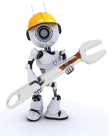 simsearch:400-04310985,k - 3D Render of a Robot Builder with a wrench Stock Photo - Budget Royalty-Free & Subscription, Code: 400-08296359