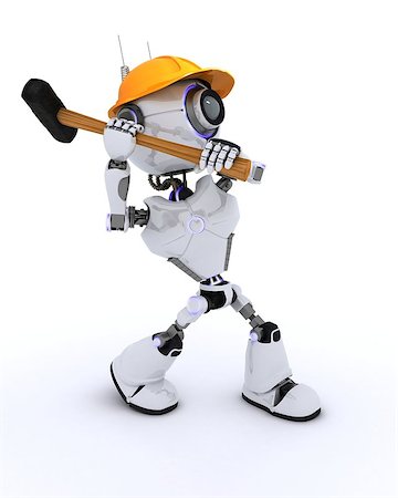 simsearch:400-04310985,k - 3D Render of a Robot Builder with a sledgehammer Stock Photo - Budget Royalty-Free & Subscription, Code: 400-08296351