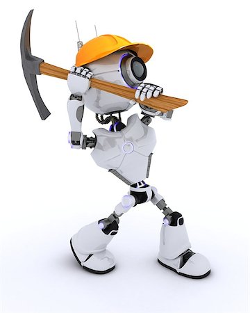 simsearch:400-04310985,k - 3D Render of a Robot Builder with a pickaxe Stock Photo - Budget Royalty-Free & Subscription, Code: 400-08296352