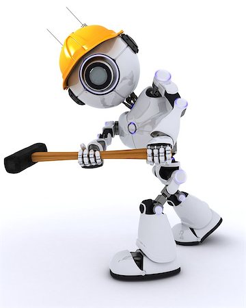 simsearch:400-04310985,k - 3D Render of a Robot Builder with a sledgehammer Stock Photo - Budget Royalty-Free & Subscription, Code: 400-08296353