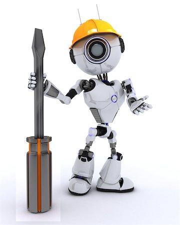 simsearch:400-04310985,k - 3D Render of a Robot Builder with a screwdriver Stock Photo - Budget Royalty-Free & Subscription, Code: 400-08296364