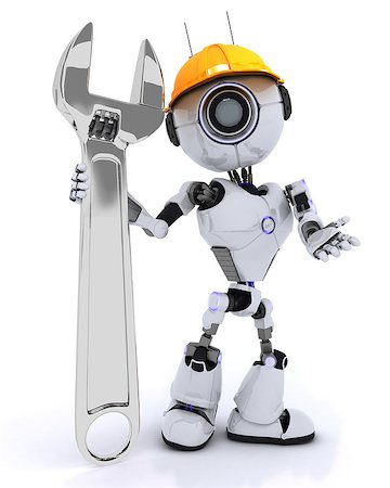 simsearch:400-04310985,k - 3D Render of a Robot Builder with a wrench Stock Photo - Budget Royalty-Free & Subscription, Code: 400-08296365