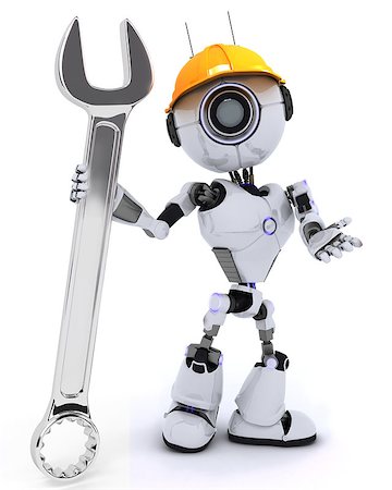 simsearch:400-04310985,k - 3D Render of a Robot Builder with a wrench Stock Photo - Budget Royalty-Free & Subscription, Code: 400-08296366