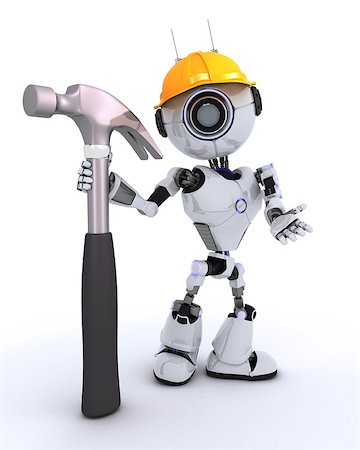 simsearch:400-04310985,k - 3D Render of a Robot Builder with a hammer Stock Photo - Budget Royalty-Free & Subscription, Code: 400-08296367
