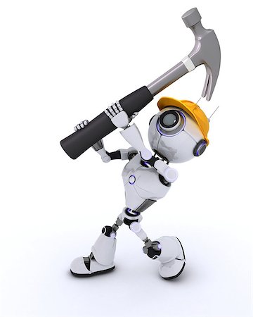 simsearch:400-04310985,k - 3D Render of a Robot Builder with a hammer Stock Photo - Budget Royalty-Free & Subscription, Code: 400-08296368
