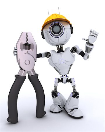 simsearch:400-04310985,k - 3D Render of a Robot Builder with pliers Stock Photo - Budget Royalty-Free & Subscription, Code: 400-08296369