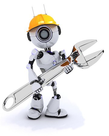 simsearch:400-04310985,k - 3D Render of a Robot Builder with a wrench Stock Photo - Budget Royalty-Free & Subscription, Code: 400-08296360