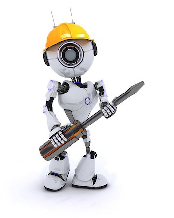 simsearch:400-04310985,k - 3D Render of a Robot Builder with a screwdriver Stock Photo - Budget Royalty-Free & Subscription, Code: 400-08296361
