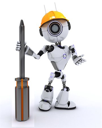 simsearch:400-04310985,k - 3D Render of a Robot Builder with a screwdriver Stock Photo - Budget Royalty-Free & Subscription, Code: 400-08296363