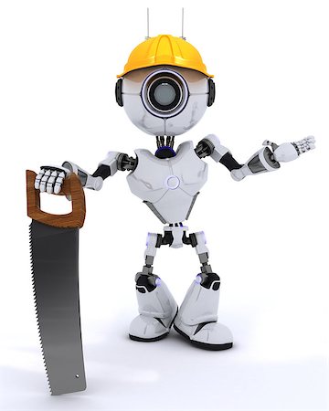 simsearch:400-04310985,k - 3D Render of a Robot Builder with a saw Stock Photo - Budget Royalty-Free & Subscription, Code: 400-08296374