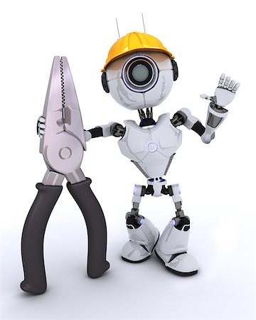 simsearch:400-04310985,k - 3D Render of a Robot Builder with pliers Stock Photo - Budget Royalty-Free & Subscription, Code: 400-08296371