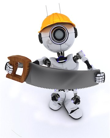 simsearch:400-04310985,k - 3D Render of a Robot Builder with a saw Stock Photo - Budget Royalty-Free & Subscription, Code: 400-08296373