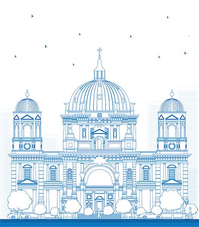 simsearch:400-05247345,k - Outline Berlin Cathedral in Berlin, Germany. Vector Illustration Stock Photo - Budget Royalty-Free & Subscription, Code: 400-08296468