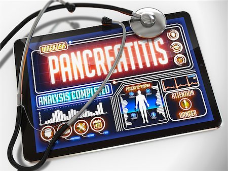Pancreatitis - Diagnosis on the Display of Medical Tablet and a Black Stethoscope on White Background. Fotografie stock - Microstock e Abbonamento, Codice: 400-08296623