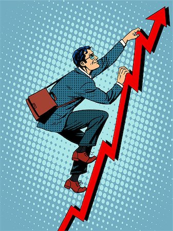 simsearch:400-08195950,k - Businessman climber is climbing up according to the schedule of sales pop art retro style Fotografie stock - Microstock e Abbonamento, Codice: 400-08296704