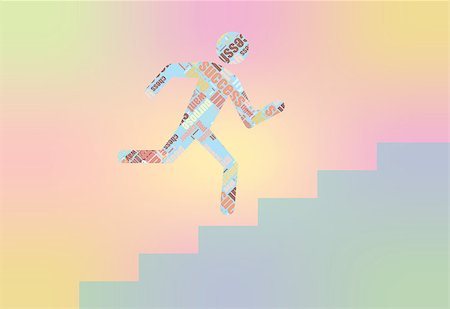 simsearch:400-08288188,k - Man on Stairs going up. Flat web icon or sign isolated on colorful mesh background. Collection modern trend concept design style vector illustration symbol. Man running up with crosswords shape. Photographie de stock - Aubaine LD & Abonnement, Code: 400-08296713