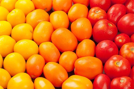 simsearch:400-07212038,k - Colorful tomatoes. Yellow, orange and red. Closeup texture Stock Photo - Budget Royalty-Free & Subscription, Code: 400-08296790