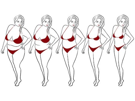 Five stages of a woman on the way to lose weight, vector contour isolated on white background Photographie de stock - Aubaine LD & Abonnement, Code: 400-08296956