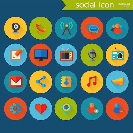 simsearch:400-07675541,k - Trendy flat detailed social colored icons on colored circles Stock Photo - Budget Royalty-Free & Subscription, Code: 400-08297011