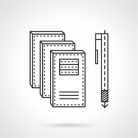 simsearch:400-08378888,k - Three notebooks and pen. Supplies for office. manager, school. Flat thin line style vector icon. Single element of web design for site or mobile app. Stock Photo - Budget Royalty-Free & Subscription, Code: 400-08297376
