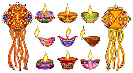 deepavali graphics - illustration of hanging kandil lamp and diya for Diwali decoration Stock Photo - Budget Royalty-Free & Subscription, Code: 400-08297442
