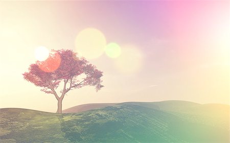 3D landscape with a tree with a retro effect Stock Photo - Budget Royalty-Free & Subscription, Code: 400-08297528