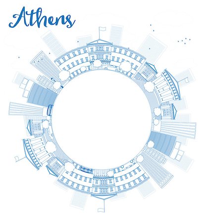 simsearch:400-08818031,k - Athens Skyline with Blue Buildings and copy space. Vector Illustration Photographie de stock - Aubaine LD & Abonnement, Code: 400-08297715