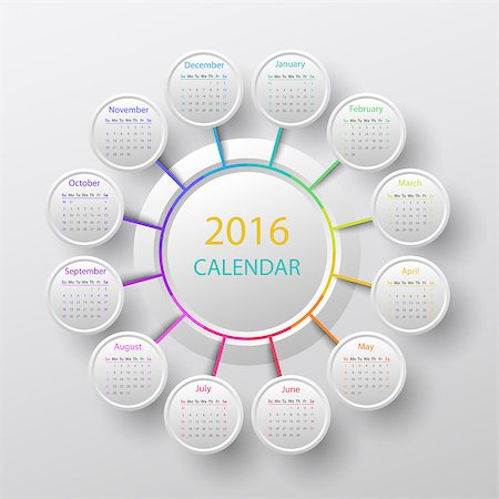 simsearch:400-08262897,k - White 2016 year circle calendar infographic style Fotografie stock - Microstock e Abbonamento, Codice: 400-08297902