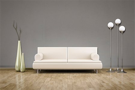 3D rendering of a sofa in front of a grey wall Foto de stock - Super Valor sin royalties y Suscripción, Código: 400-08297928
