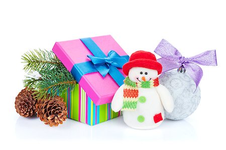 simsearch:400-07933751,k - Christmas decor and snowman toy. Isolated on white background Photographie de stock - Aubaine LD & Abonnement, Code: 400-08298115
