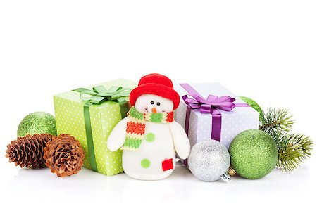 simsearch:400-07933751,k - Christmas decor and snowman toy. Isolated on white background Photographie de stock - Aubaine LD & Abonnement, Code: 400-08298113