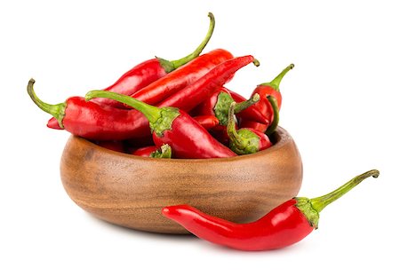 simsearch:400-07211737,k - Red hot chili peppers in wooden bowl on white background Photographie de stock - Aubaine LD & Abonnement, Code: 400-08298180