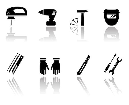 set of black isolated worker equipment icons Stock Photo - Budget Royalty-Free & Subscription, Code: 400-08298197