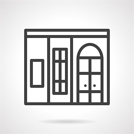 simsearch:400-08379241,k - Wall with simple window, window with sections and arch door. Shop facade sample. Black line style vector icon. Web design element for site or mobile application. Foto de stock - Super Valor sin royalties y Suscripción, Código: 400-08298406