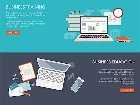 simsearch:400-08294629,k - Flat design modern vector illustration concept of education, business, marketing, e-mail marketing, management with laptop, books, clock, glasses and mobile  phone - eps10 Stock Photo - Budget Royalty-Free & Subscription, Code: 400-08298453