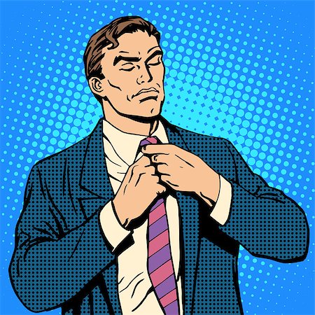 simsearch:400-08195950,k - The proud man businessman pop art retro style. Man tying his tie Fotografie stock - Microstock e Abbonamento, Codice: 400-08298477