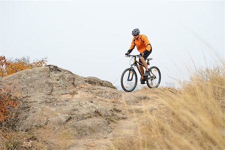 simsearch:400-09084281,k - Cyclist in Orange Wear Riding Bike on the Beautiful Autumn Mountain Trail Fotografie stock - Microstock e Abbonamento, Codice: 400-08298522