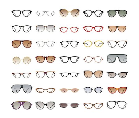 simsearch:400-07570271,k - Vector collection of Eyeglasses and Sunglasses with different frames, models, shapes and styles for website and optics store. Isolated on white background. Fotografie stock - Microstock e Abbonamento, Codice: 400-08298764