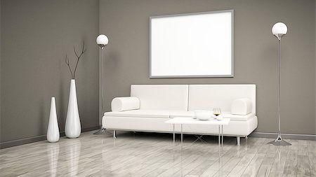 simsearch:400-08301730,k - 3d interior render image of a room with a sofa and a white picture frame for your content Foto de stock - Super Valor sin royalties y Suscripción, Código: 400-08298962