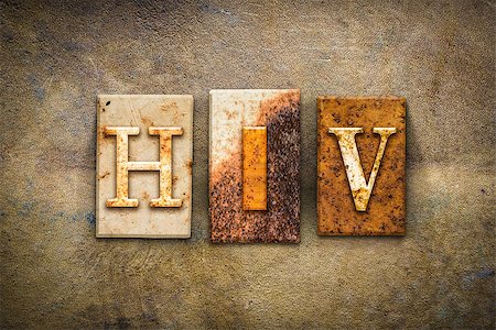 The word "HIV " written in rusty metal letterpress type on an old aged leather background. Photographie de stock - Aubaine LD & Abonnement, Code: 400-08299099
