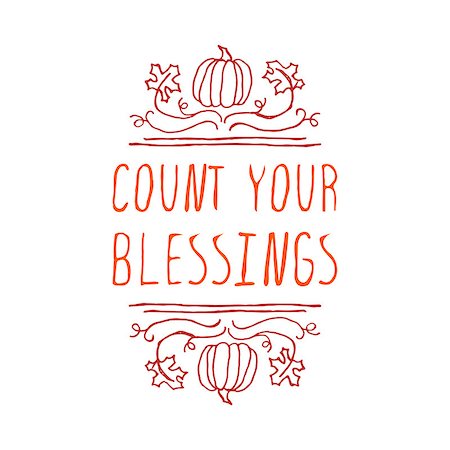 simsearch:400-08793659,k - Count your blessings. Hand sketched graphic vector element with pumpkins, maple leaves and text on white background. Thanksgiving design. Stock Photo - Budget Royalty-Free & Subscription, Code: 400-08299170