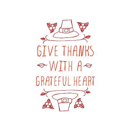 simsearch:400-08793659,k - Give thanks with a grateful heart. Hand sketched graphic vector element with pilgrim hat and text on white background. Thanksgiving design. Stock Photo - Budget Royalty-Free & Subscription, Code: 400-08299172
