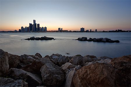 A landscape image of the Detroit River and Detroit, City skyline as seen from Windsor, Ontario Canada Stock Photo - Budget Royalty-Free & Subscription, Code: 400-08299313