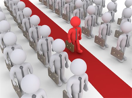 simsearch:400-07578494,k - Businessmen are standing in rows but one is walking on a red path Stock Photo - Budget Royalty-Free & Subscription, Code: 400-08299371