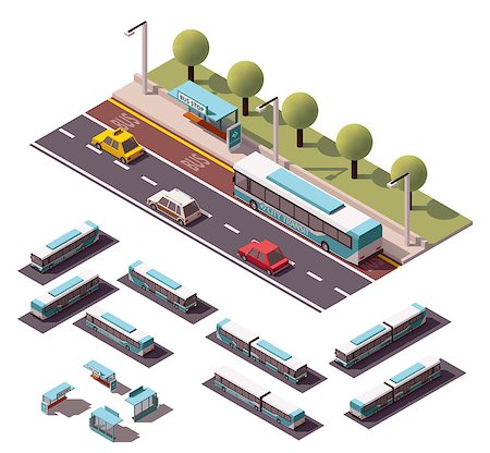 Set of the isometric buses and bus stops Stock Photo - Budget Royalty-Free & Subscription, Code: 400-08299389