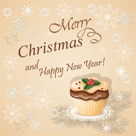 simsearch:400-08299399,k - vector illustration christmas card with cupcake - eps10 Stockbilder - Microstock & Abonnement, Bildnummer: 400-08299396