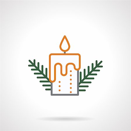 simsearch:400-08302769,k - Candle with Christmas tree branches. Winter holidays symbols. Colored simple line style vector icon. Single web design elements for business, app, website. Photographie de stock - Aubaine LD & Abonnement, Code: 400-08299534
