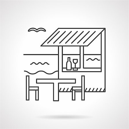 Coastline bungalow, beach bar or restaurant with outdoors table and chairs. Tropical architecture. Flat line style vector icon. Single web design elements for business, app, website. Stock Photo - Budget Royalty-Free & Subscription, Code: 400-08299531